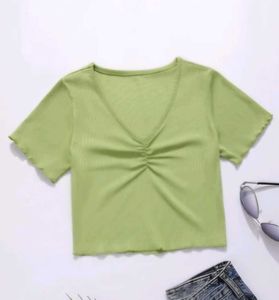 Cute Green V-Neck Crop Top