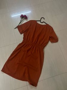 Casual Orange Dress with Drawstring Waist