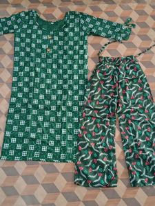 Green Printed Kurti Pant Set