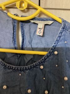 Denim Pearl Embellished Top