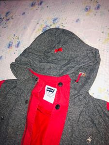 Levi&#39;s Red &amp; Grey Hooded Jacket