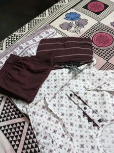 White &amp; Maroon Printed Kurti Set