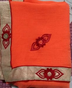 Orange Embroidered Sari