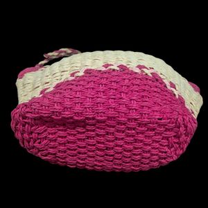 Handmade Pink &amp; White Straw Tote Bag for Women