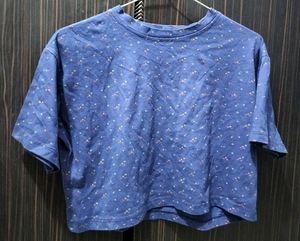 Cute Blue Cotton Crop Top