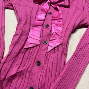 Pink Cardigan with Bow Detail
