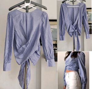 Striped Tie-Back Blouse