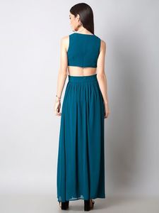 Pantaloon Elegant Teal Cutout Maxi Dress