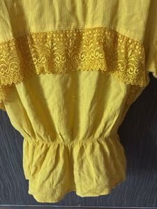 Yellow Lace Trim Peplum Top