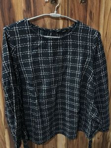 Navy Blue Plaid Long Sleeve Top