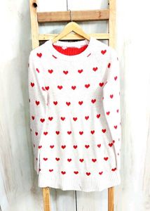 Heart Print Long Sweater size-36