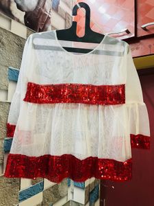 Sequin Trimmed Tulle Top