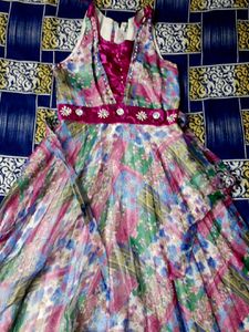 Jimmy Silk Gown With Rich Multi Print work