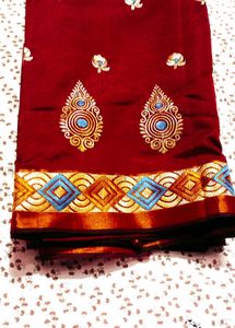 Elegant Maroon silk Embroidered Saree