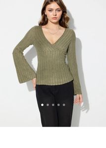 Scoop Neck Green Long Sleeve Woolen Pullover Top