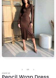 Brown Satin Midi Dress