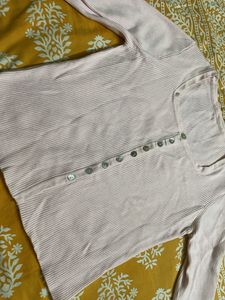 Pink Ribbed Button Top For Winter’s