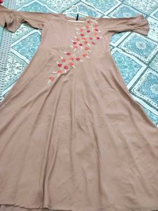 Floral Embroidered Brown Dress