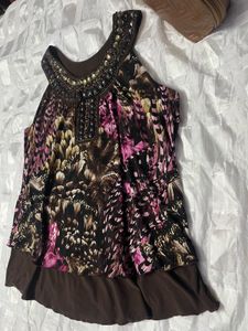 Yk2 Pinterest Beaded Neckline Abstract Print Top