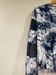 Tie Dye Type Printed Top With Net Sleeves