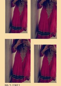 Pink &amp; Green Embellished Anarkali