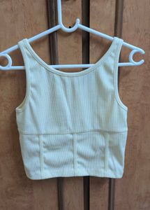 Ribbed Cream Sleeveless Crop Top