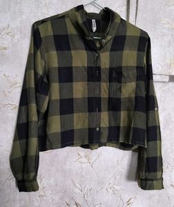 Olive Shirt Style Crop Top