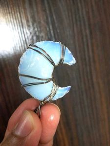 Fire Opal Crystal Pendant Moon Shaped