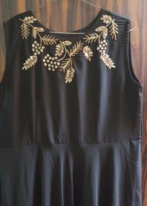 Black Gown With Golden Beads And Stone Work