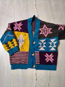 Colorful Patchwork Knit Cardigan