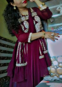 Maroon Embellished Kurta