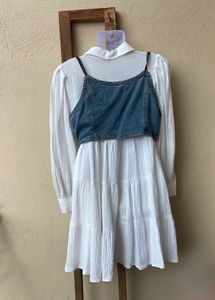 combo White Shirt Dress w/ Denim Top