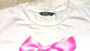 Cute White Tee w/ Pink Bow