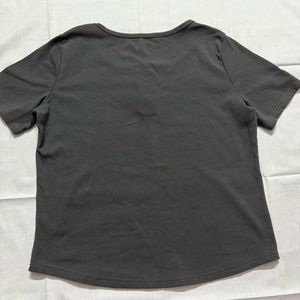 Charcoal Scoop Neck Button Tee