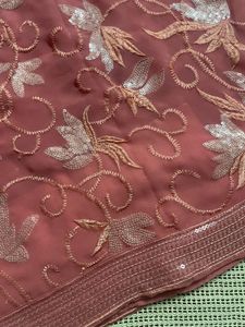Peach Heavy Embroidered Sequins Saree With Blouse