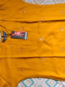 Mustard Yellow Embroidered Kurti