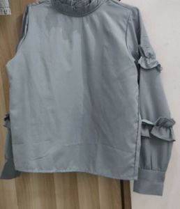 Blue Ruffled Long Sleeve Blouse
