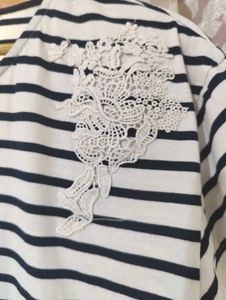 B&amp;W Striped Tee with Lace Detail