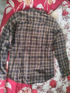 Brown Checkered Mandarin Collar Shirt