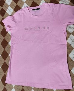 Madame Pink Brand Embossed Print Cotton Tshirt