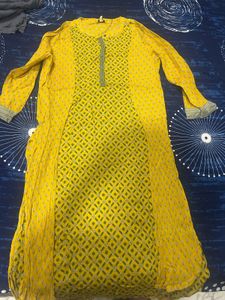 Yellow &amp; Pink Patterned Kurta, Size- XL