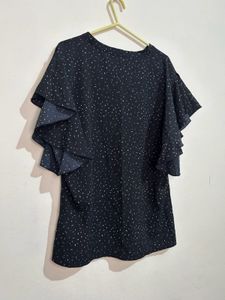 Elegant Navy Blue Ruffle Sleeve Top