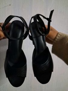 Reptilian Black Chunky Platform Heels(3.5 -4 inche
