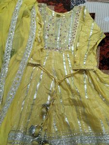 Yellow Embroidered Frock Gharara