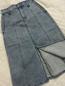 Denim Midi Skirt with Slit