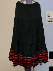 Black Tiered Maxi Skirt w/ Red Trim