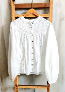 White Eyelet Cotton Blouse size-46-48