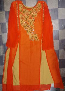 Orange mirror work Kurti