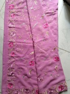 Pink Floral Embroidered Saree