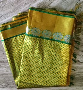 Clearence Sale Gold And Green Colour Saree